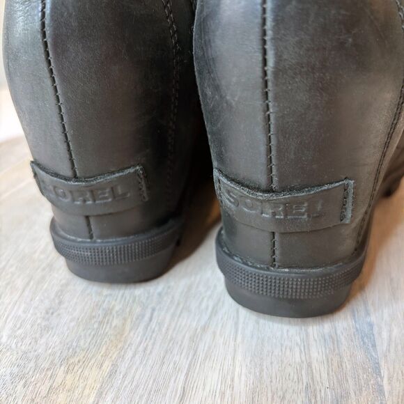 Sorel Women’s Joan of Arctic Wedge ll Chelsea Black Leather Boots Wedges Size 9 - Picture 5 of 8